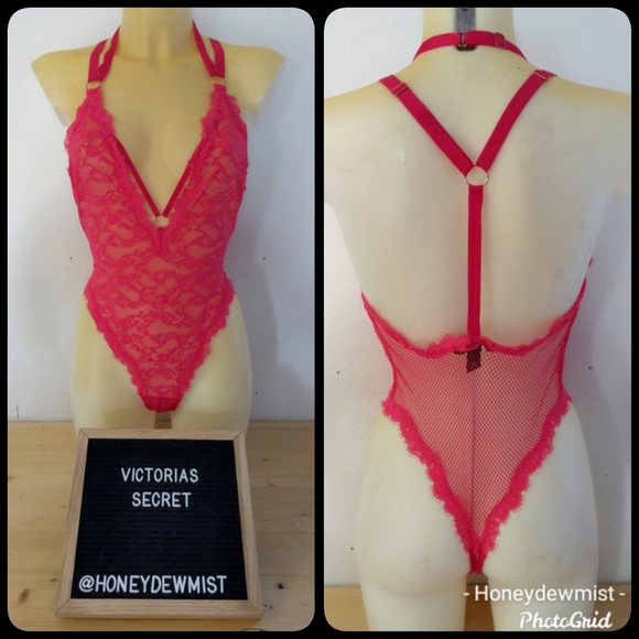 VICTORIA'S SECRET Hot Pink Lace and Fishnet Teddy - Picture 1 of 5